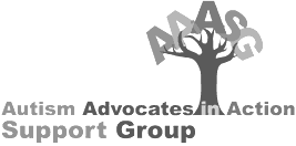 Logo for Autism Advocates in Action Support Group, featuring a tree with the letters AAASG and the group's name.