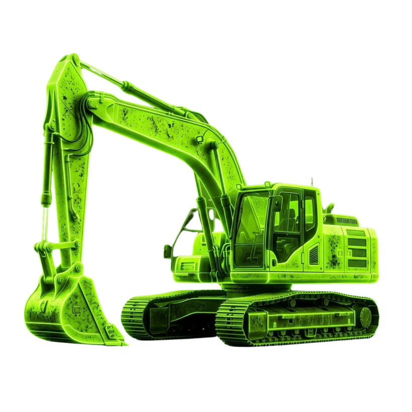 A bright lime-green tracked excavator facing left, isolated against a white background.