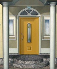 porta da esterno gialla con dye colonne