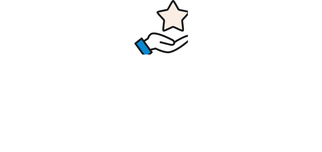 A hand is holding a star on a white background.