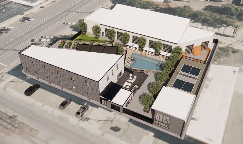 Digital rendering of the exterior aerial view of the SLC Club