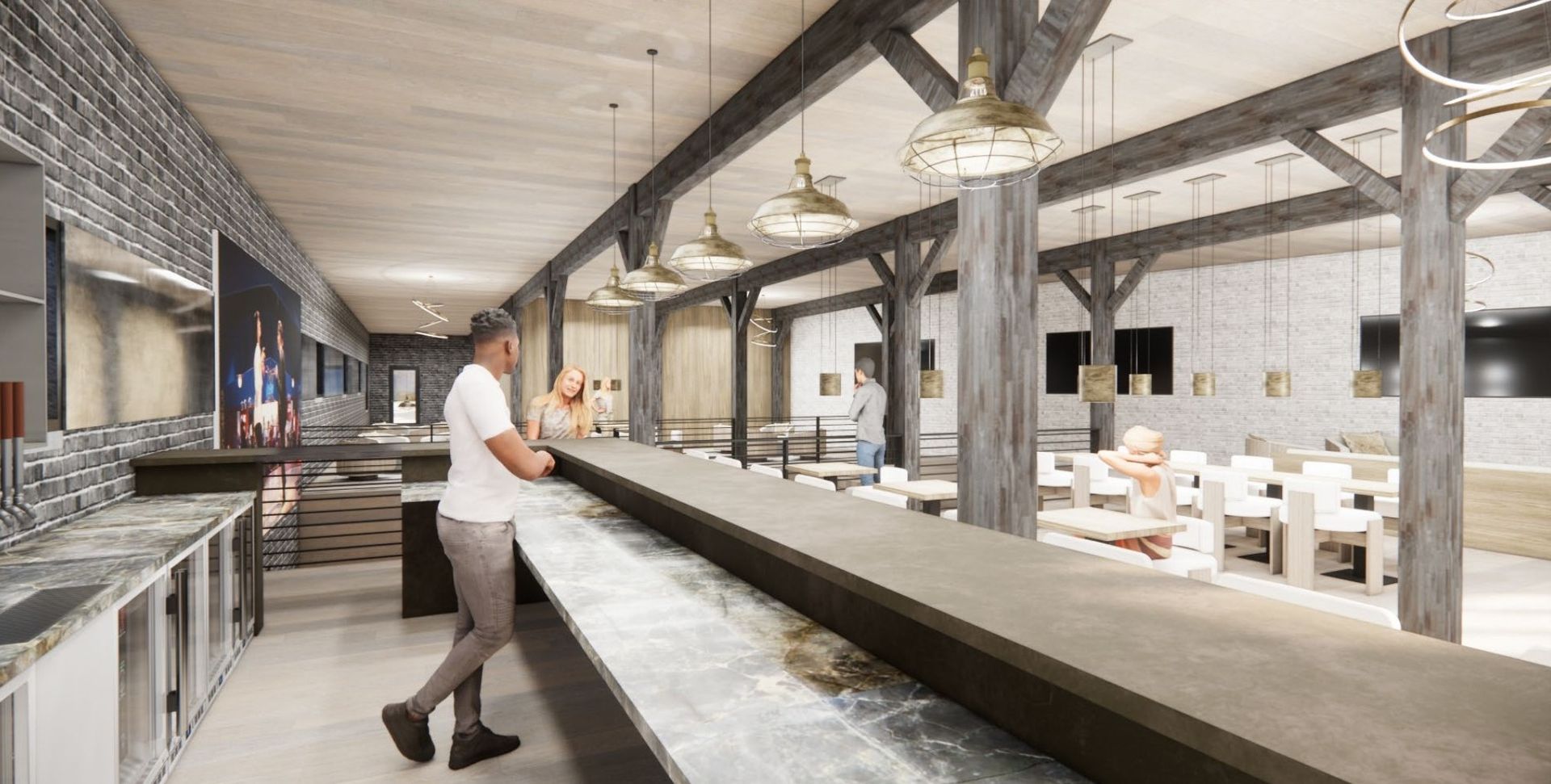Digital rendering of the interior kitchen area in the SLC Club