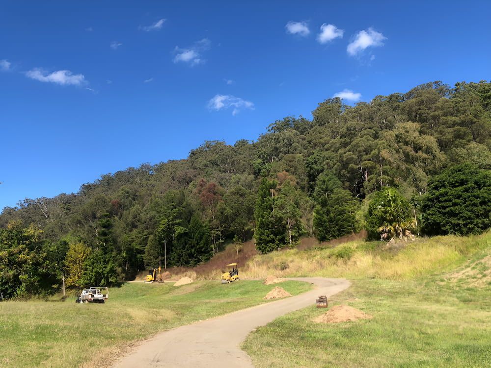 A Path Going Through A Grassy Field With Trees On The Side Of It — Wilsons Excavations & Plant Hire in Myocum, NSW
