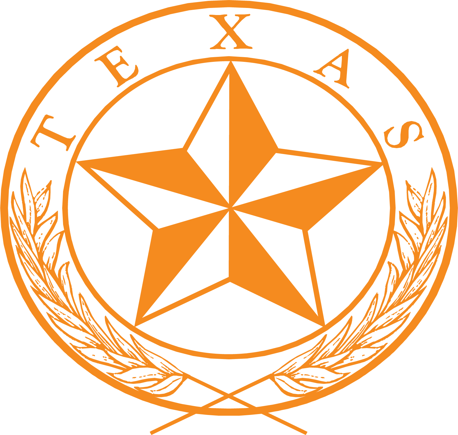 Texas state seal: gold star within a circle, 
