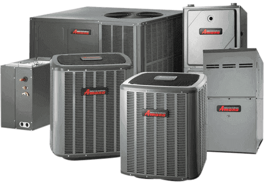Collection of Armstrong HVAC units in various sizes and shapes, all gray with red logos.