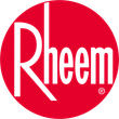 Rheem logo in white text on a red circle background.