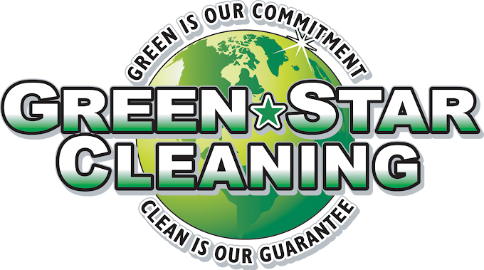 Green Star Cleaning logo in green and black with circular slogan, &ldquo;Green is our commitment, clean is our guarantee.&rdquo;