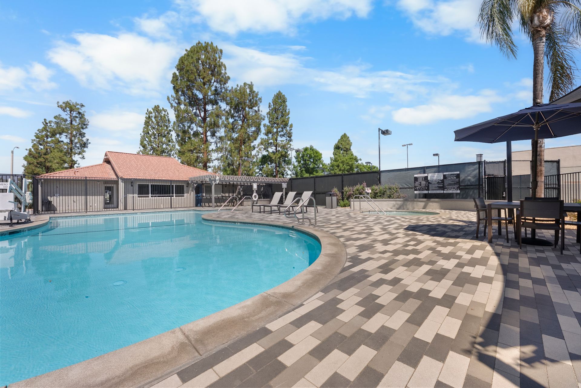 swimming pool and lounge chairs