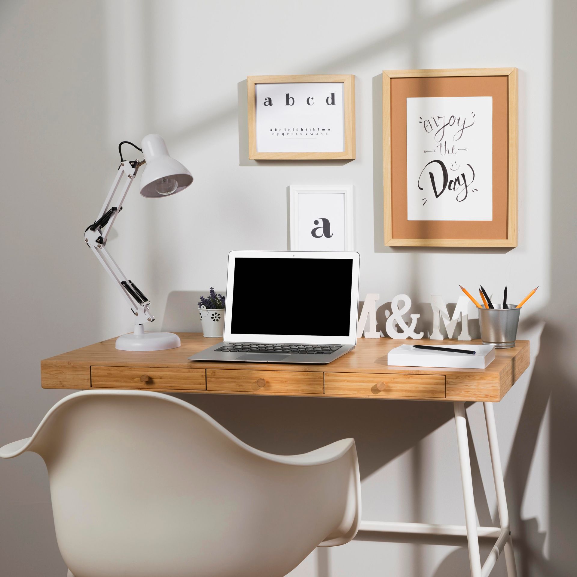 Modern, cosy home office setup