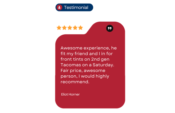 A red tag with a testimonial on it