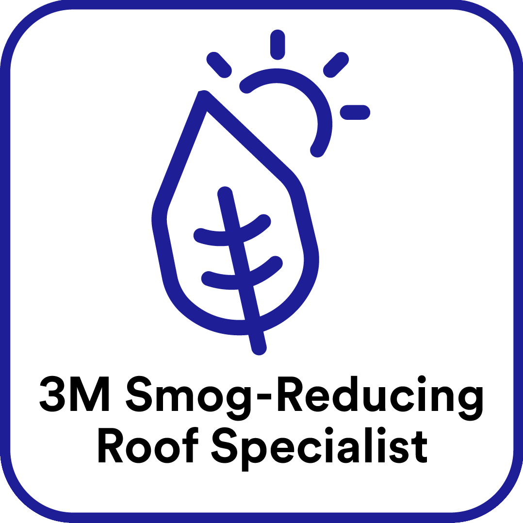 A logo for a 3m smog reducing roof specialist