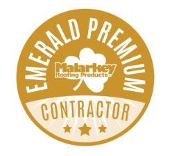 A gold emerald premium contractor logo with three stars
