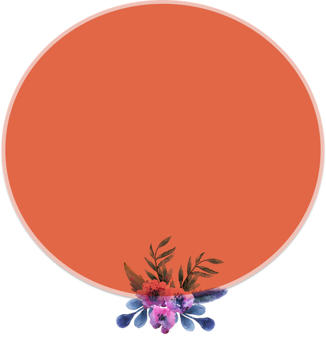 A red circle with flowers in the middle of it.