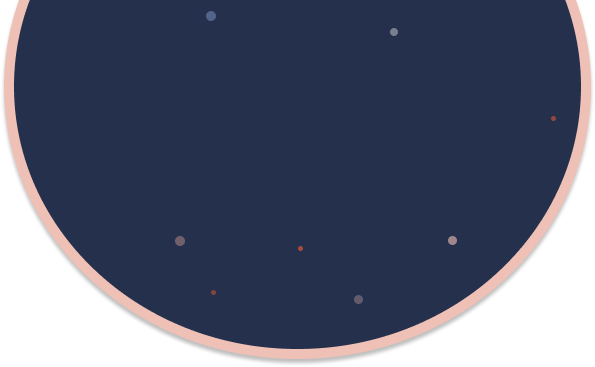 A blue circle with a pink border and stars in it