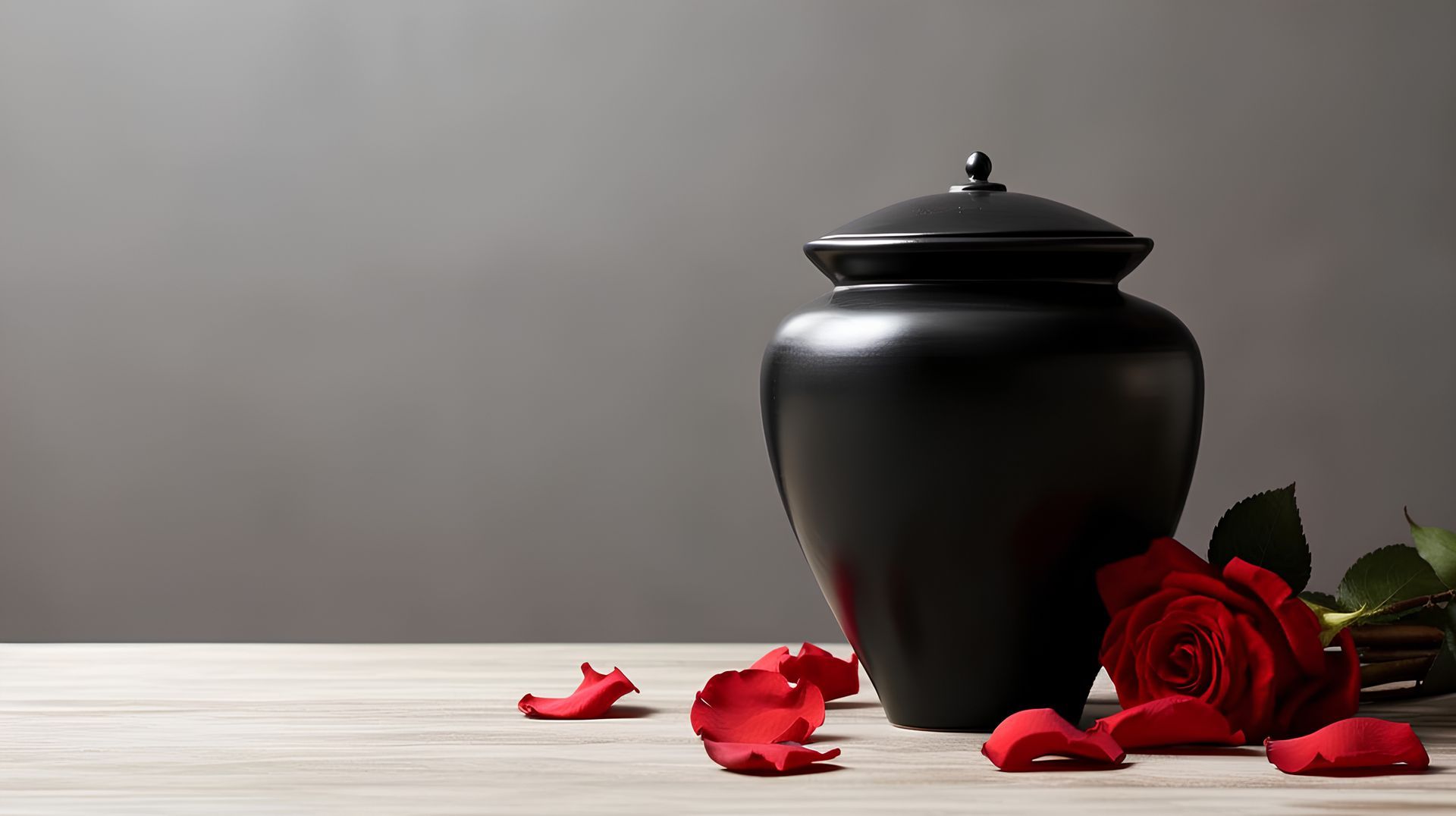 a blue urn with flowers on top of it is sitting on a small table in the grass .