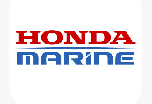 Het Honda Marine-logo is rood en blauw op een witte achtergrond.