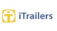 Het logo voor itrailers is een geel en blauw logo met een kruis in het midden.