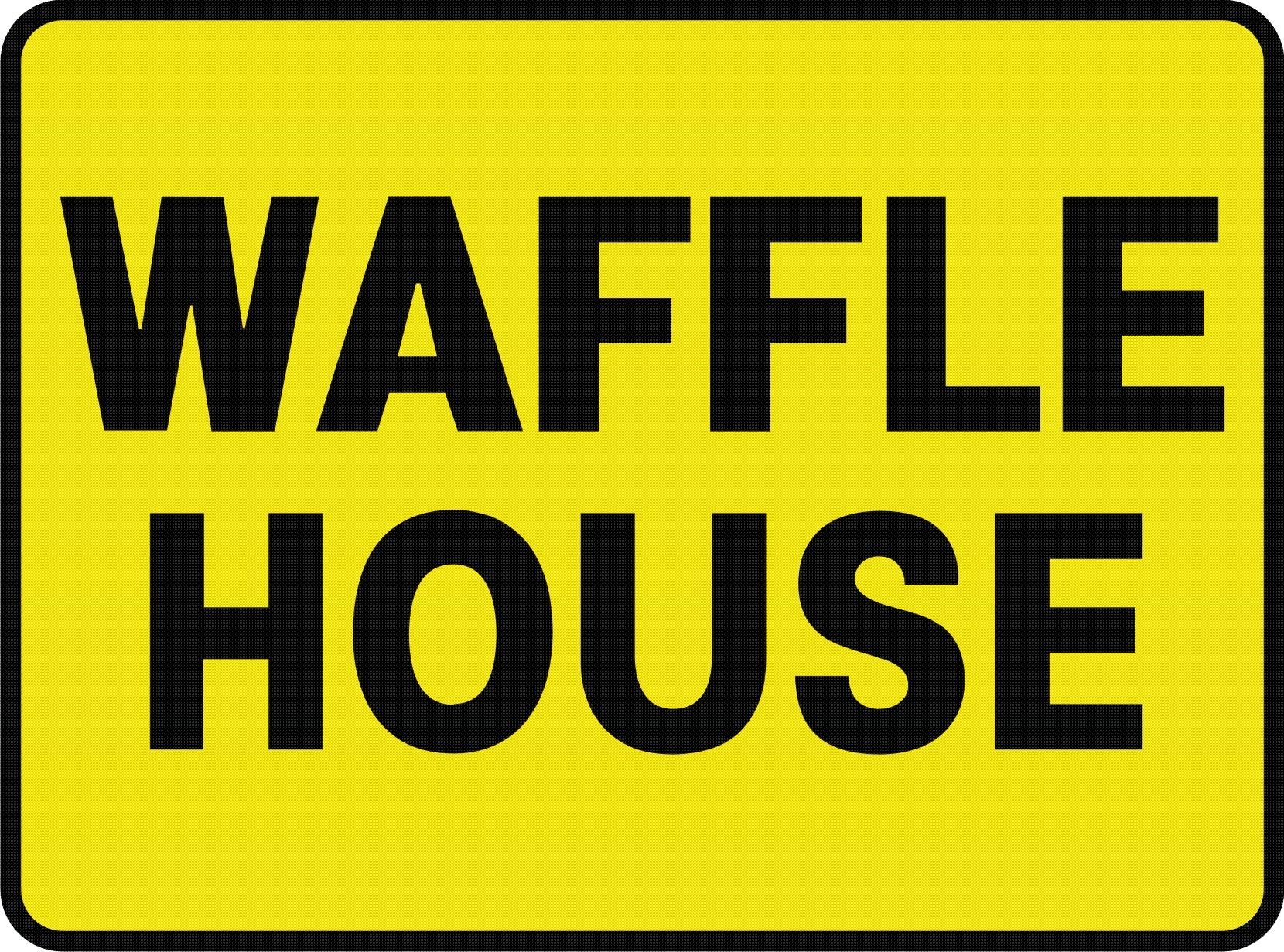A yellow sign that says `` waffle house '' on it.