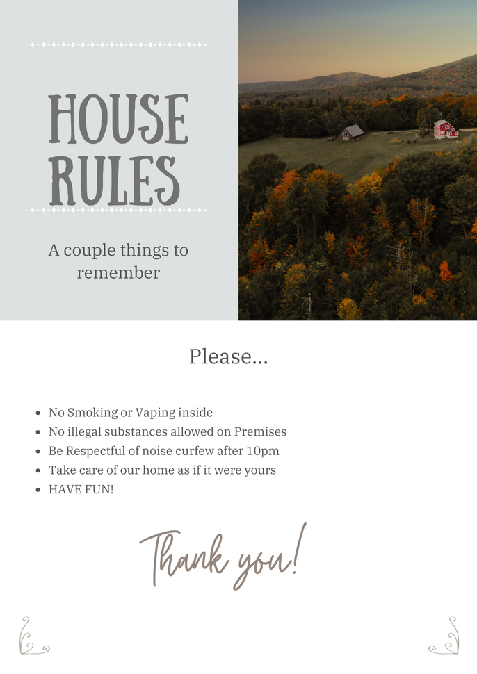 A thank you card with a picture of a house in the woods.