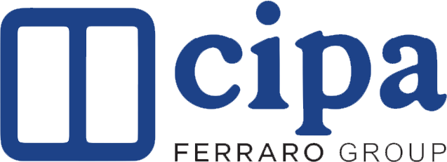 Logo con quadrato blu contenente due rettangoli verticali bianchi e la scritta 