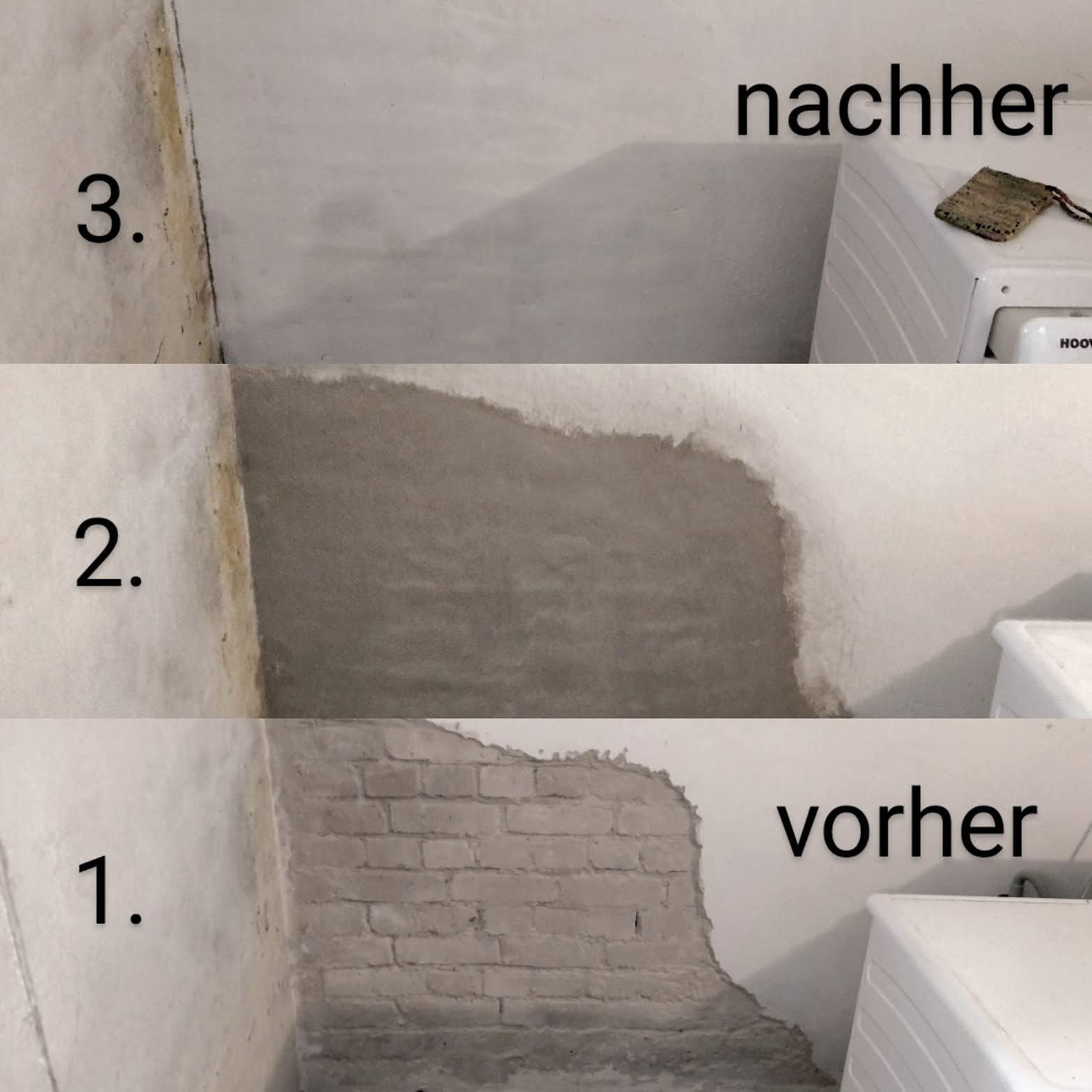 Putzen einer Kellerwand nach Wasserschaden