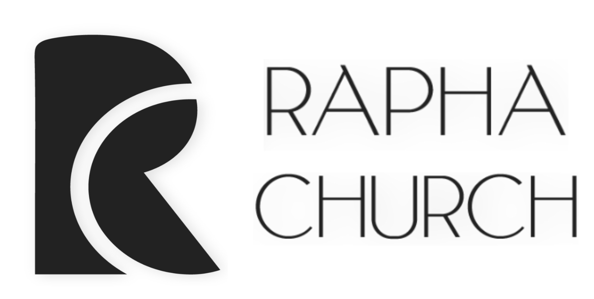 The logo for rapha church is black and white.