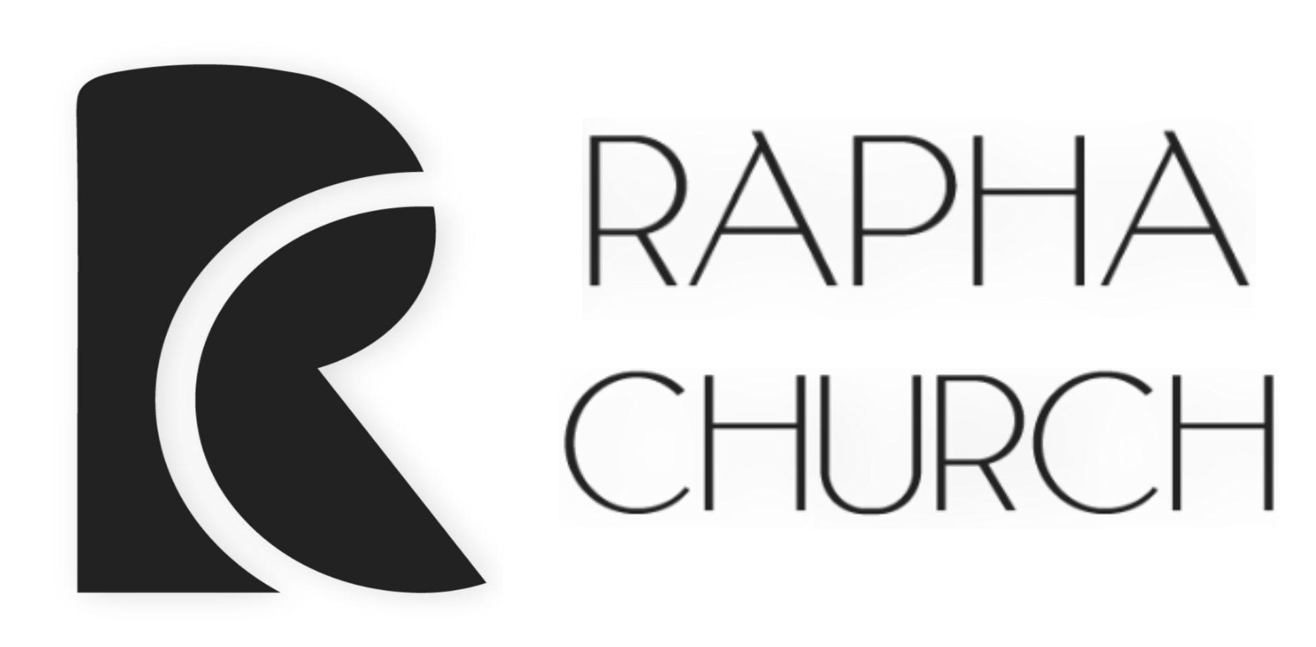 The logo for rapha church is black and white.