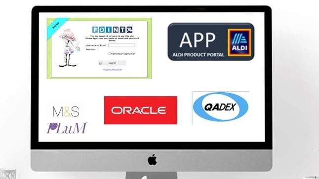 A computer monitor displays logos for m & s plum and oracle