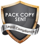 A shield with the words pack copy sent legal compliance on it