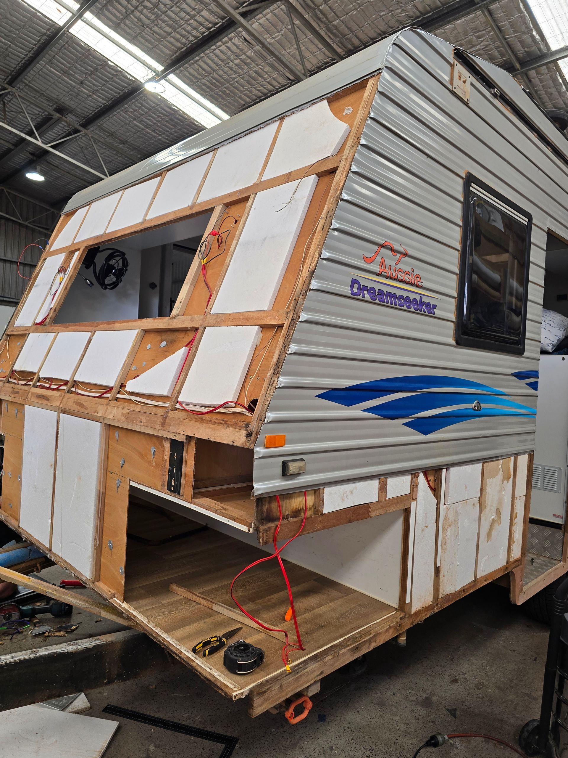 A caravan being fixed