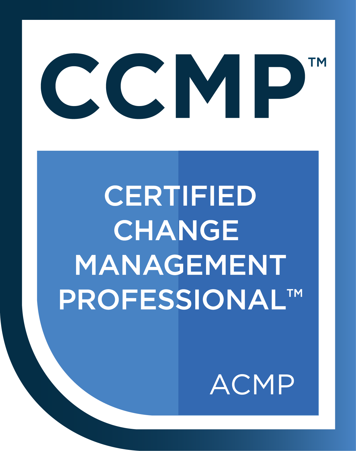 CCMP certification badge: blue and white logo, 