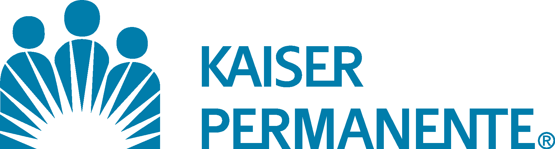 Kaiser Permanente logo: Three figures above a sunburst design, with text 