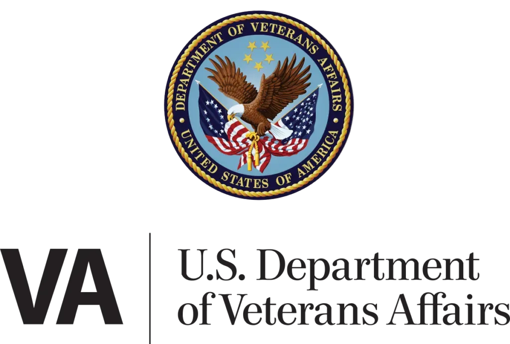Logo of U.S. Department of Veterans Affairs: eagle with flag, text 