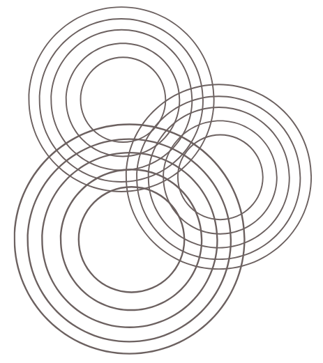 Overlapping gray concentric circles forming a three-leaf clover shape.