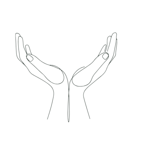 Line drawing of two hands, palms up, cupped, offering support.