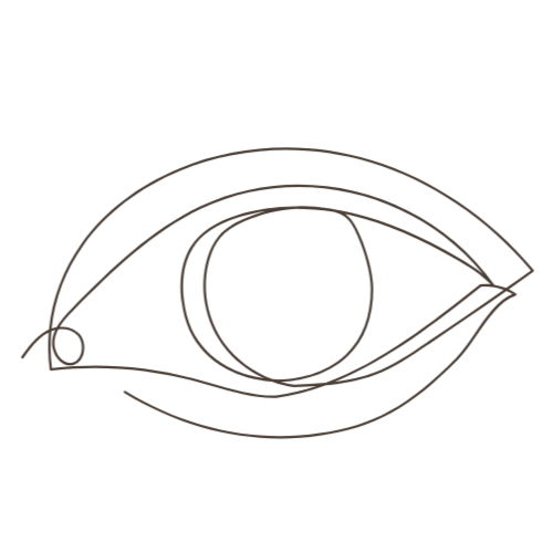Line drawing of a human eye, showing iris and eyelid, minimalist style.