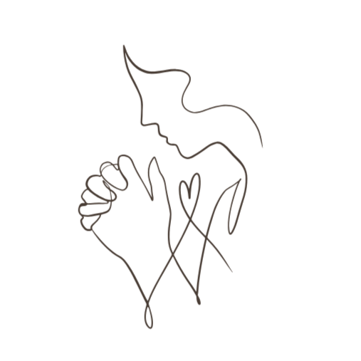 Line drawing of person with folded hands, praying. A heart is included.