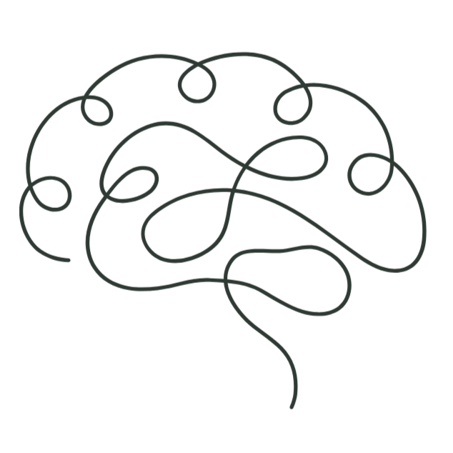 Outline drawing of a brain, created with a single continuous line.