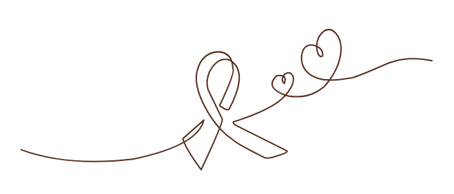 Continuous line drawing of a ribbon with two hearts.