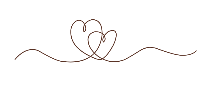 Two brown intertwined hearts, drawn with a continuous line.