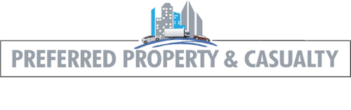 Logo for Preferred Property & Casualty featuring city skyline and text.