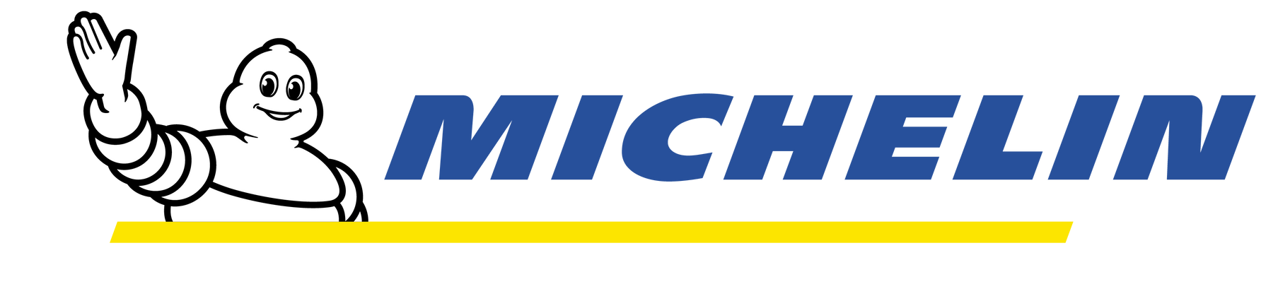 Michelin logo: a white Michelin Man waving beside blue 