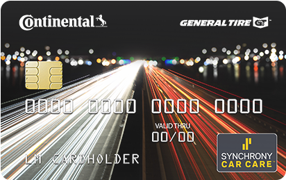 Continental and General Tire credit card with a highway light trail design.