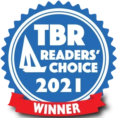 Blue and white TBR Readers' Choice 2021 Winner badge with a red banner.