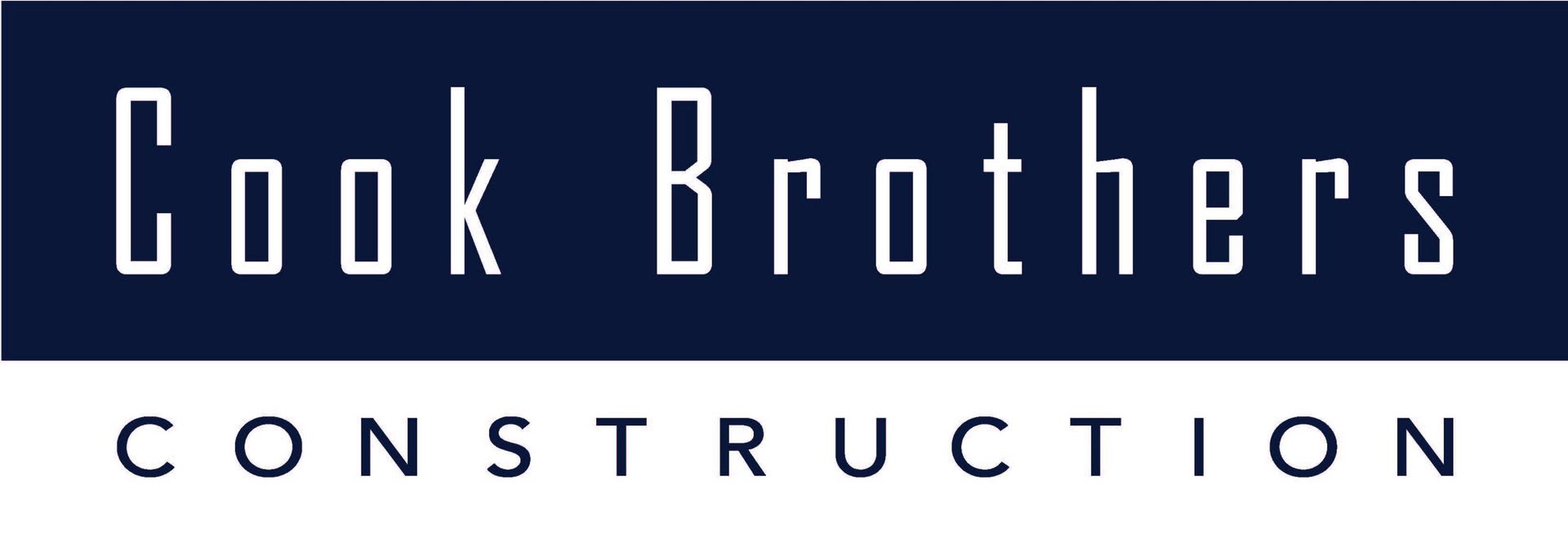 A blue and white logo for cook brothers construction