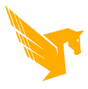 A yellow horse with wings on a white background