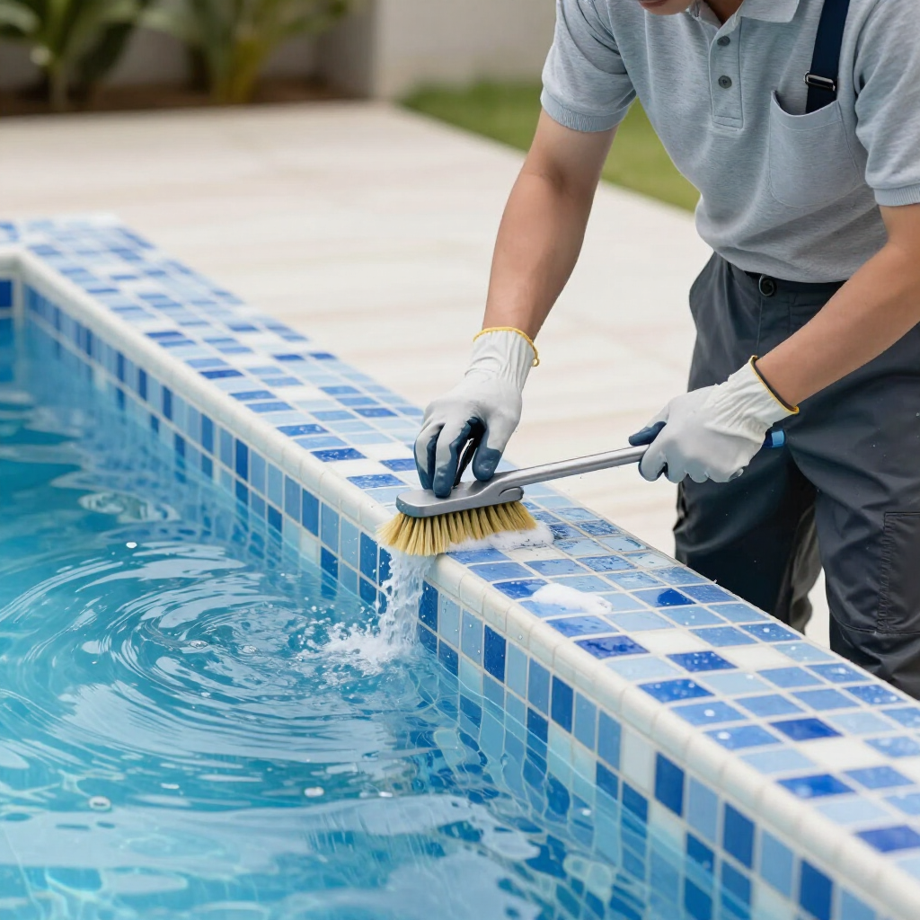 Pool restoration removing white scale