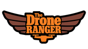 A logo for the drone ranger with wings on a white background.