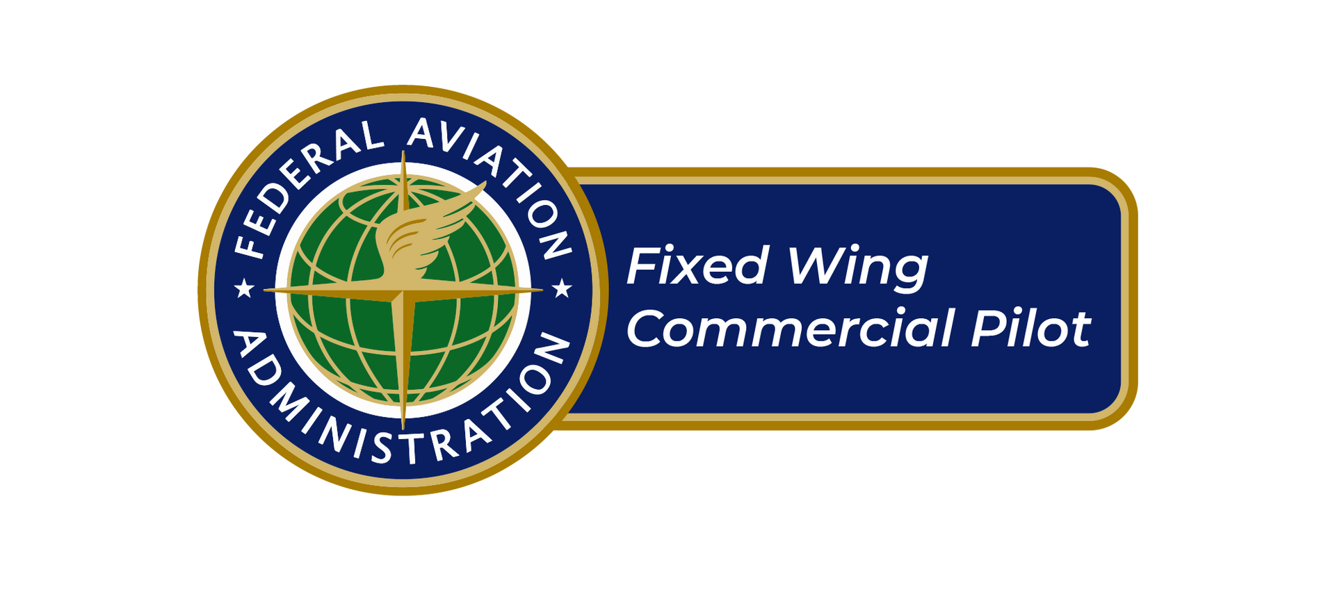The federal aviation administration fixed wing commercial pilot logo
