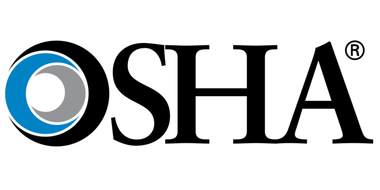 The osha logo is black and blue with a blue circle in the middle.